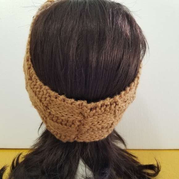 Brown Knit Headband with Cream Flower Accent - Picture 6 of 6